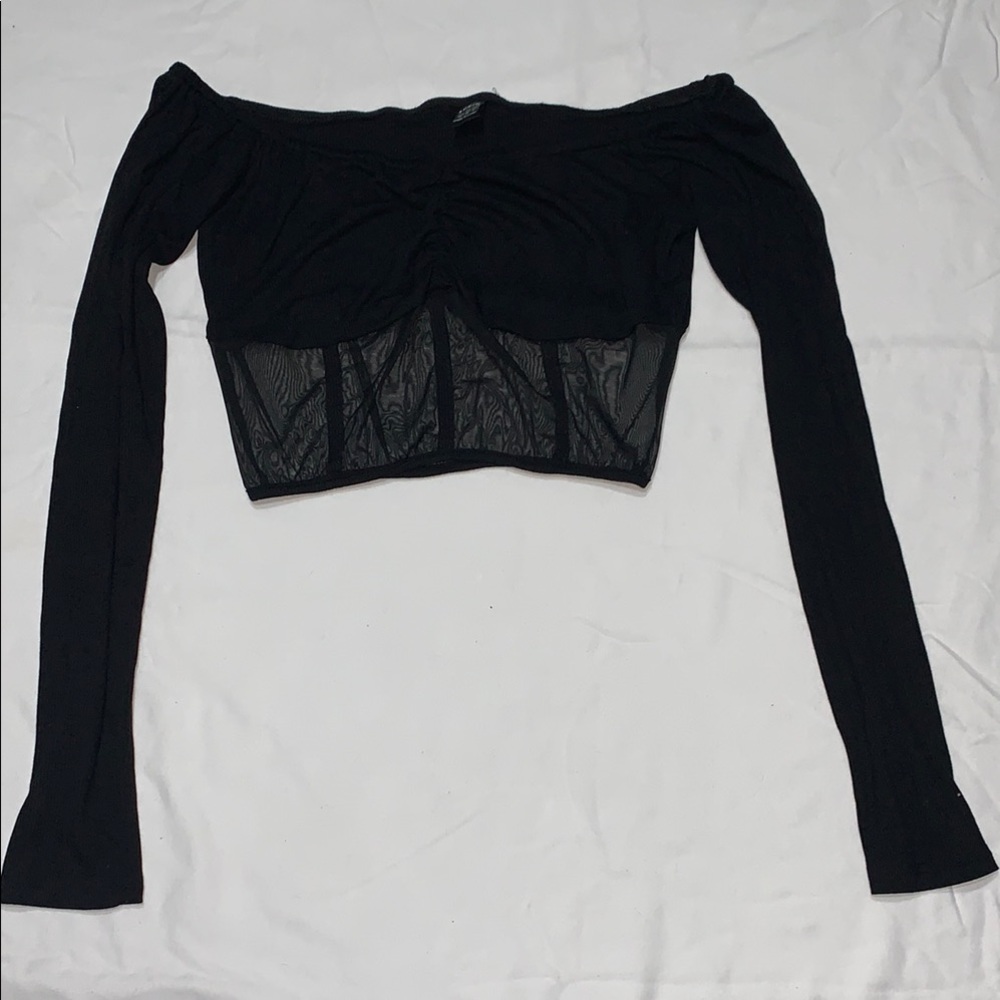 SHEIN Black Off-Shoulder Fitted Crop Blouse